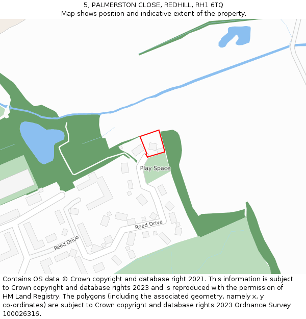 5, PALMERSTON CLOSE, REDHILL, RH1 6TQ: Location map and indicative extent of plot