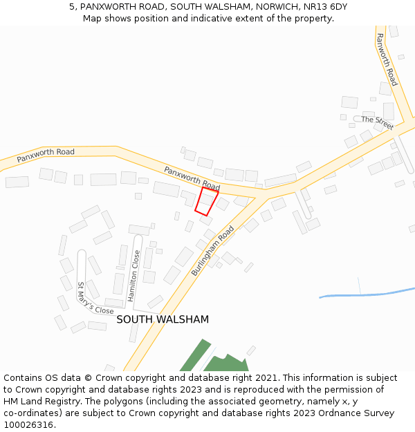 5, PANXWORTH ROAD, SOUTH WALSHAM, NORWICH, NR13 6DY: Location map and indicative extent of plot