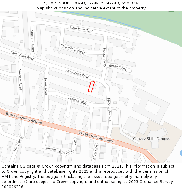 5, PAPENBURG ROAD, CANVEY ISLAND, SS8 9PW: Location map and indicative extent of plot