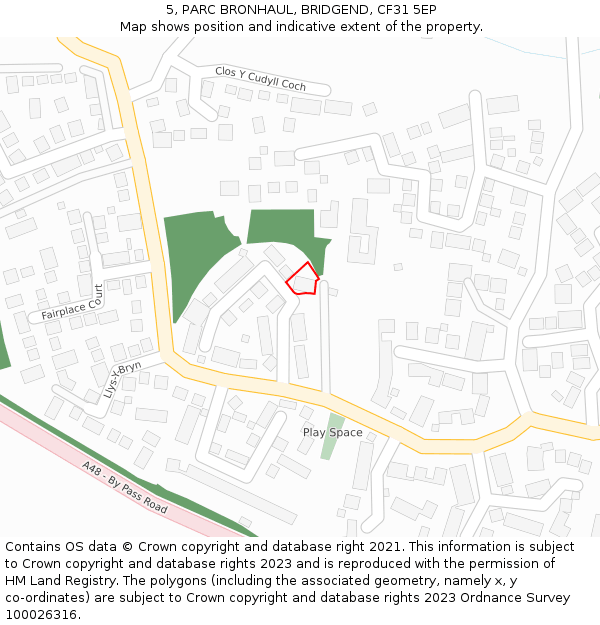 5, PARC BRONHAUL, BRIDGEND, CF31 5EP: Location map and indicative extent of plot