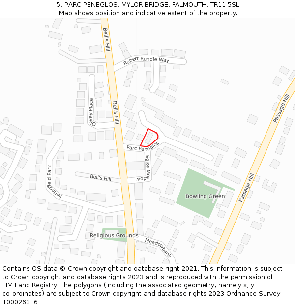 5, PARC PENEGLOS, MYLOR BRIDGE, FALMOUTH, TR11 5SL: Location map and indicative extent of plot