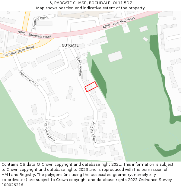 5, PARGATE CHASE, ROCHDALE, OL11 5DZ: Location map and indicative extent of plot
