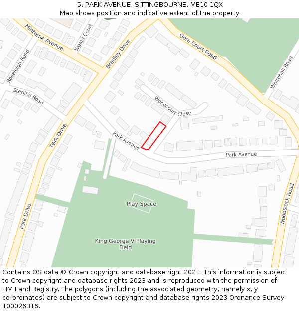 5, PARK AVENUE, SITTINGBOURNE, ME10 1QX: Location map and indicative extent of plot