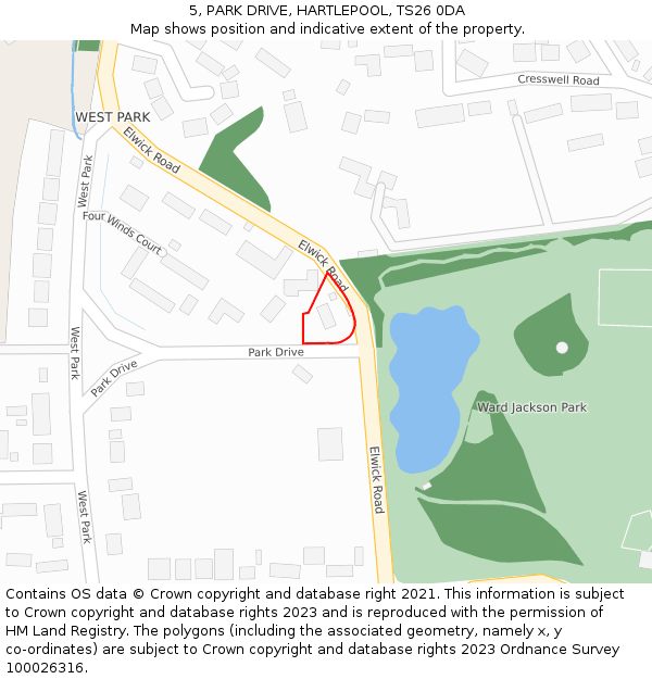 5, PARK DRIVE, HARTLEPOOL, TS26 0DA: Location map and indicative extent of plot