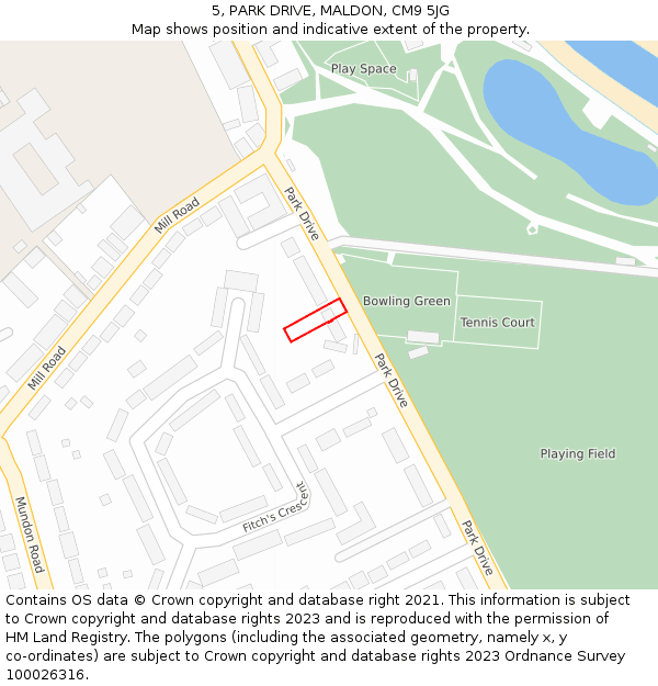 5, PARK DRIVE, MALDON, CM9 5JG: Location map and indicative extent of plot