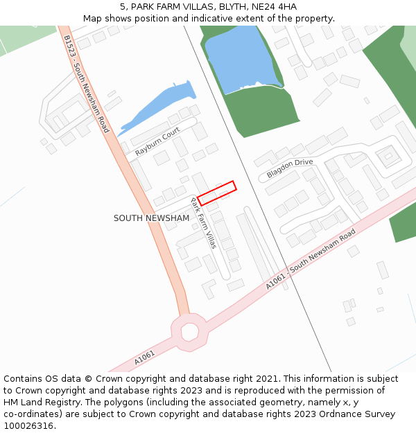 5, PARK FARM VILLAS, BLYTH, NE24 4HA: Location map and indicative extent of plot