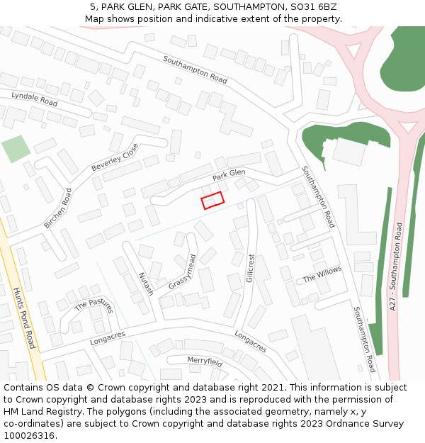 5, PARK GLEN, PARK GATE, SOUTHAMPTON, SO31 6BZ: Location map and indicative extent of plot