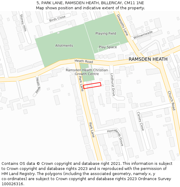 5, PARK LANE, RAMSDEN HEATH, BILLERICAY, CM11 1NE: Location map and indicative extent of plot