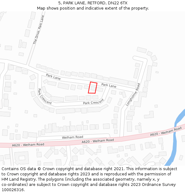 5, PARK LANE, RETFORD, DN22 6TX: Location map and indicative extent of plot