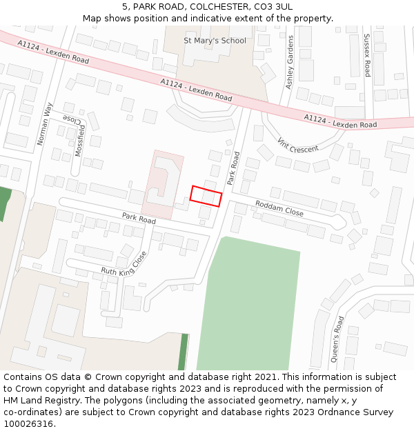 5, PARK ROAD, COLCHESTER, CO3 3UL: Location map and indicative extent of plot
