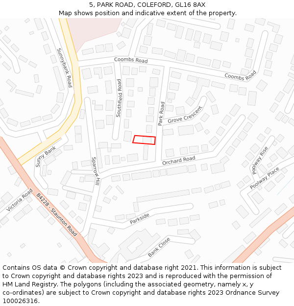 5, PARK ROAD, COLEFORD, GL16 8AX: Location map and indicative extent of plot