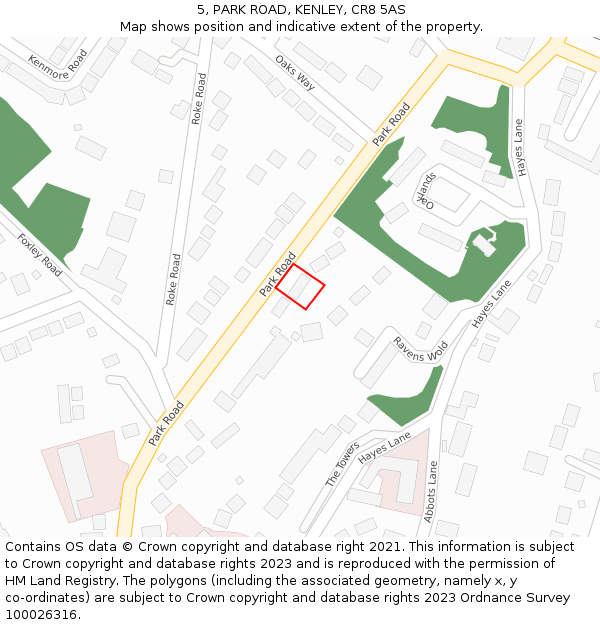 5, PARK ROAD, KENLEY, CR8 5AS: Location map and indicative extent of plot