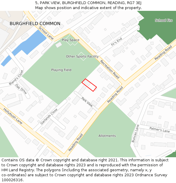 5, PARK VIEW, BURGHFIELD COMMON, READING, RG7 3EJ: Location map and indicative extent of plot