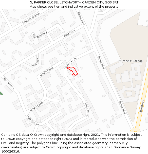 5, PARKER CLOSE, LETCHWORTH GARDEN CITY, SG6 3RT: Location map and indicative extent of plot