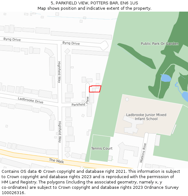 5, PARKFIELD VIEW, POTTERS BAR, EN6 1US: Location map and indicative extent of plot