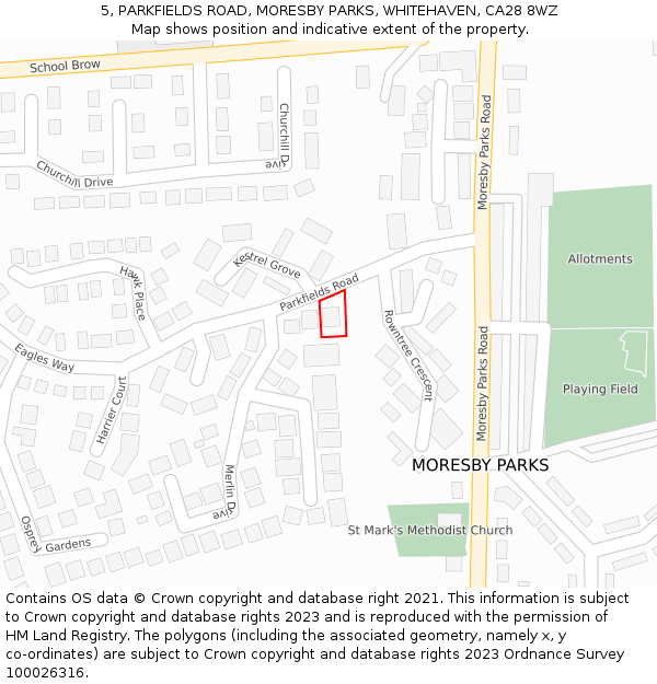 5, PARKFIELDS ROAD, MORESBY PARKS, WHITEHAVEN, CA28 8WZ: Location map and indicative extent of plot