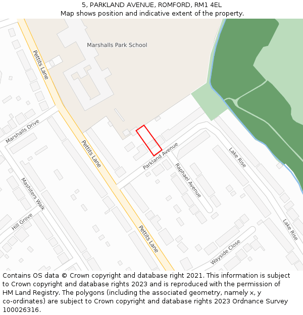 5, PARKLAND AVENUE, ROMFORD, RM1 4EL: Location map and indicative extent of plot