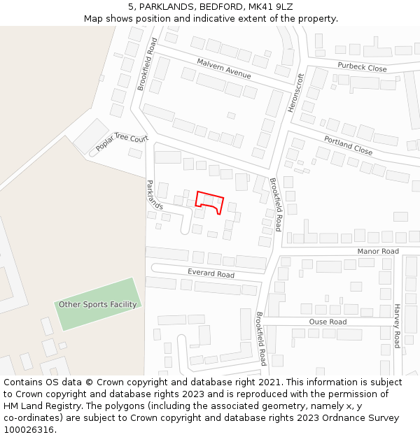 5, PARKLANDS, BEDFORD, MK41 9LZ: Location map and indicative extent of plot