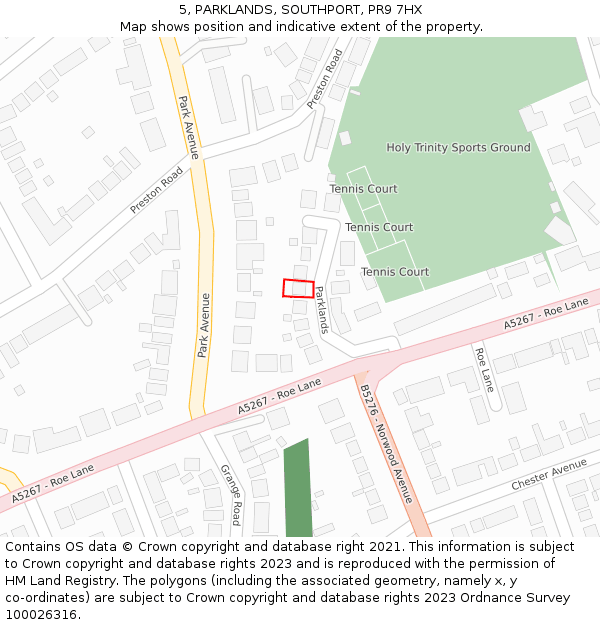 5, PARKLANDS, SOUTHPORT, PR9 7HX: Location map and indicative extent of plot