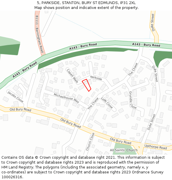 5, PARKSIDE, STANTON, BURY ST EDMUNDS, IP31 2XL: Location map and indicative extent of plot