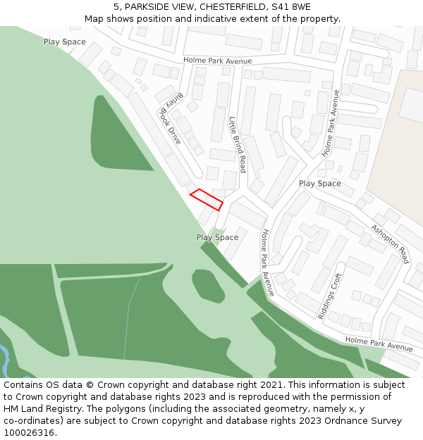 5, PARKSIDE VIEW, CHESTERFIELD, S41 8WE: Location map and indicative extent of plot