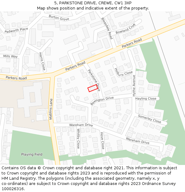 5, PARKSTONE DRIVE, CREWE, CW1 3XP: Location map and indicative extent of plot