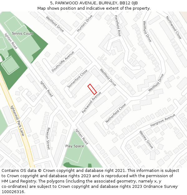 5, PARKWOOD AVENUE, BURNLEY, BB12 0JB: Location map and indicative extent of plot