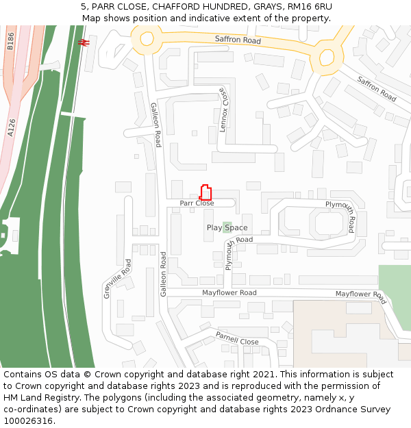 5, PARR CLOSE, CHAFFORD HUNDRED, GRAYS, RM16 6RU: Location map and indicative extent of plot