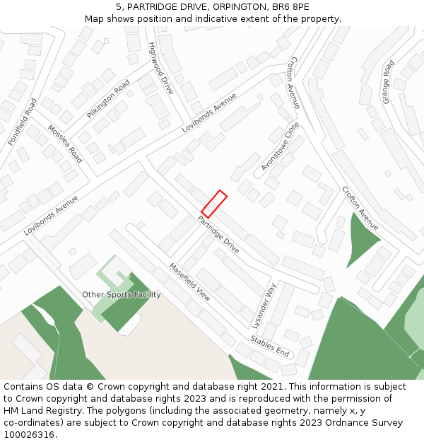 5, PARTRIDGE DRIVE, ORPINGTON, BR6 8PE: Location map and indicative extent of plot