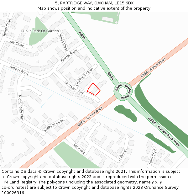 5, PARTRIDGE WAY, OAKHAM, LE15 6BX: Location map and indicative extent of plot