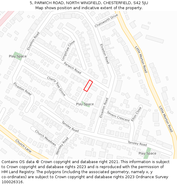 5, PARWICH ROAD, NORTH WINGFIELD, CHESTERFIELD, S42 5JU: Location map and indicative extent of plot