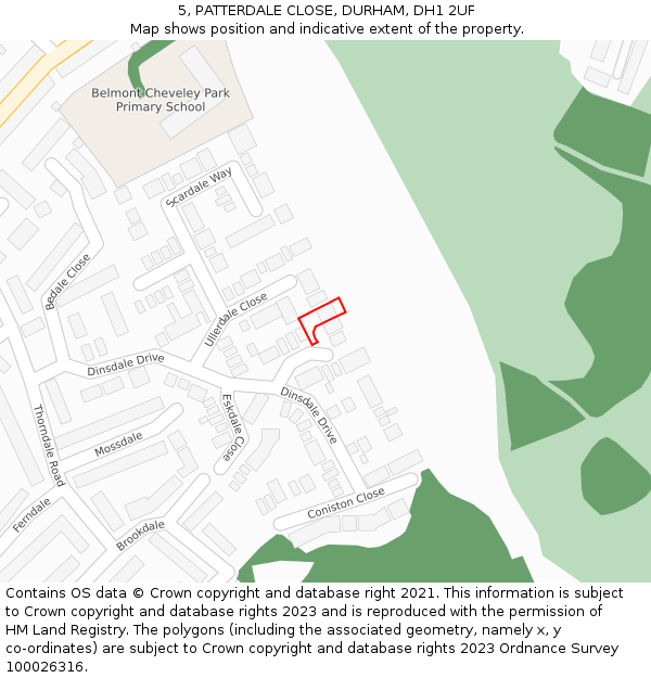 5, PATTERDALE CLOSE, DURHAM, DH1 2UF: Location map and indicative extent of plot