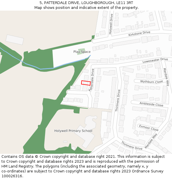 5, PATTERDALE DRIVE, LOUGHBOROUGH, LE11 3RT: Location map and indicative extent of plot