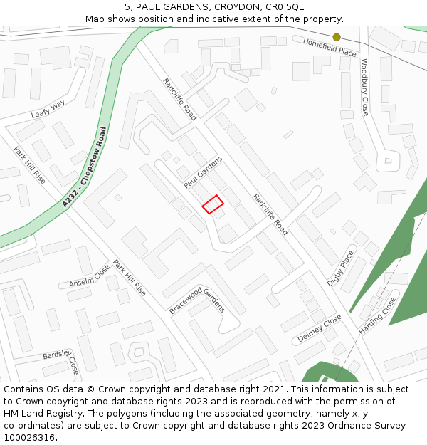 5, PAUL GARDENS, CROYDON, CR0 5QL: Location map and indicative extent of plot
