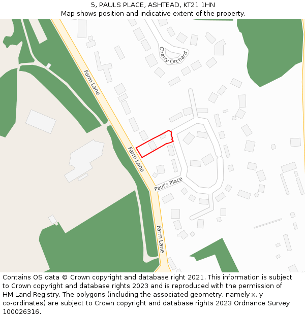 5, PAULS PLACE, ASHTEAD, KT21 1HN: Location map and indicative extent of plot