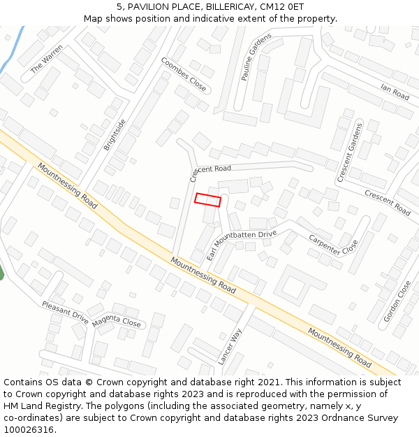 5, PAVILION PLACE, BILLERICAY, CM12 0ET: Location map and indicative extent of plot