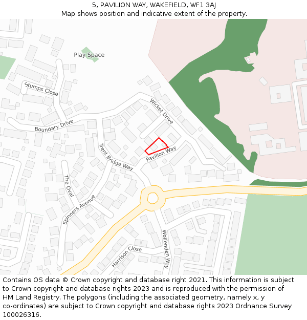 5, PAVILION WAY, WAKEFIELD, WF1 3AJ: Location map and indicative extent of plot