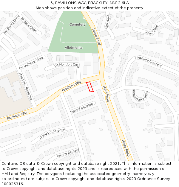 5, PAVILLONS WAY, BRACKLEY, NN13 6LA: Location map and indicative extent of plot