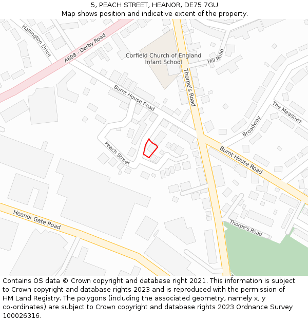 5, PEACH STREET, HEANOR, DE75 7GU: Location map and indicative extent of plot