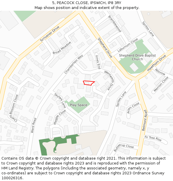 5, PEACOCK CLOSE, IPSWICH, IP8 3RY: Location map and indicative extent of plot