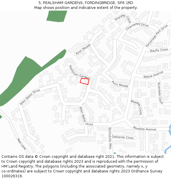 5, PEALSHAM GARDENS, FORDINGBRIDGE, SP6 1RD: Location map and indicative extent of plot