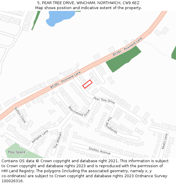 5, PEAR TREE DRIVE, WINCHAM, NORTHWICH, CW9 6EZ: Location map and indicative extent of plot