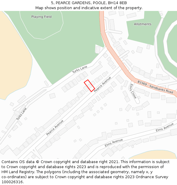 5, PEARCE GARDENS, POOLE, BH14 8EB: Location map and indicative extent of plot