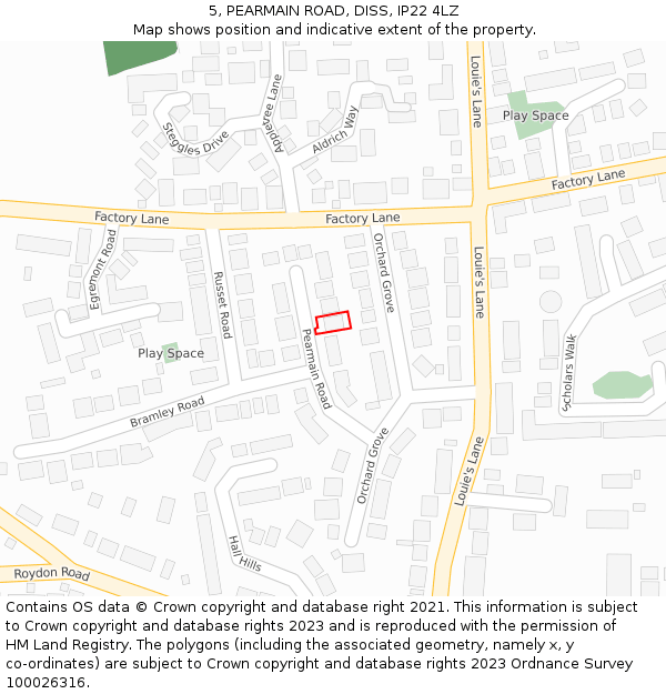 5, PEARMAIN ROAD, DISS, IP22 4LZ: Location map and indicative extent of plot