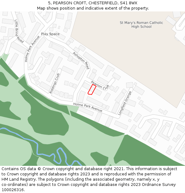 5, PEARSON CROFT, CHESTERFIELD, S41 8WX: Location map and indicative extent of plot