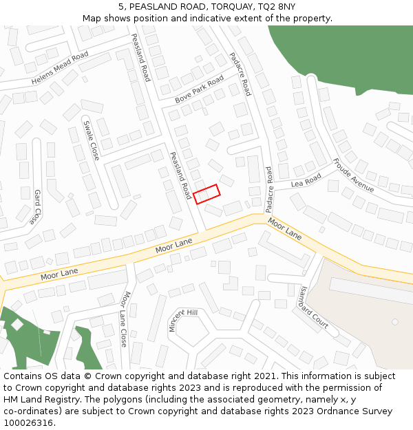 5, PEASLAND ROAD, TORQUAY, TQ2 8NY: Location map and indicative extent of plot