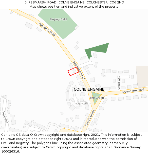 5, PEBMARSH ROAD, COLNE ENGAINE, COLCHESTER, CO6 2HD: Location map and indicative extent of plot