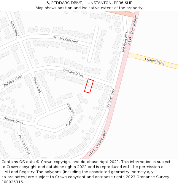 5, PEDDARS DRIVE, HUNSTANTON, PE36 6HF: Location map and indicative extent of plot
