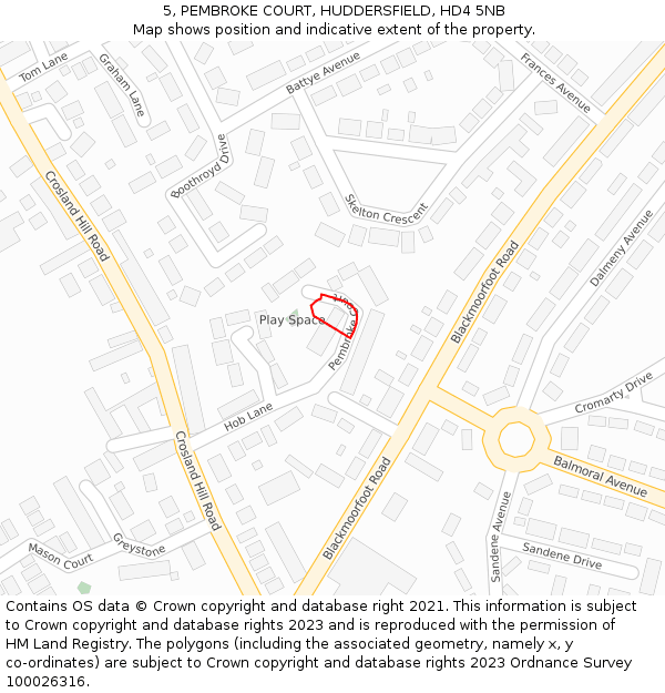 5, PEMBROKE COURT, HUDDERSFIELD, HD4 5NB: Location map and indicative extent of plot