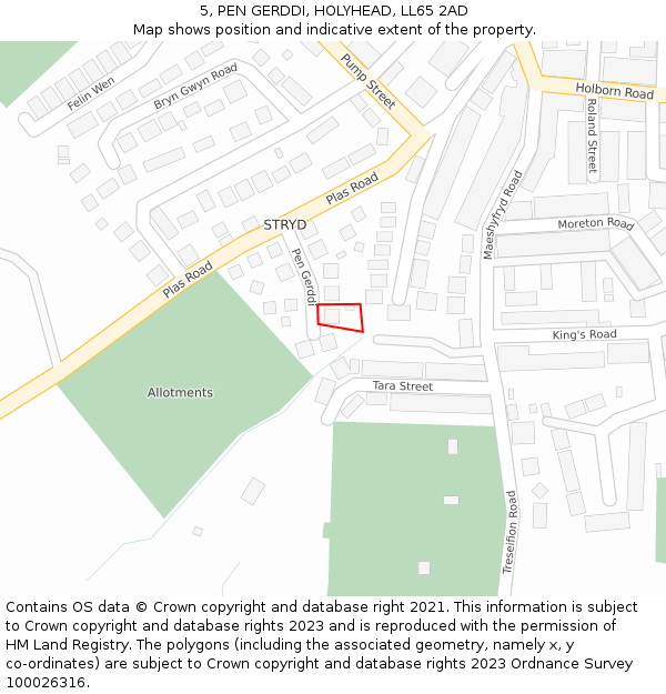 5, PEN GERDDI, HOLYHEAD, LL65 2AD: Location map and indicative extent of plot